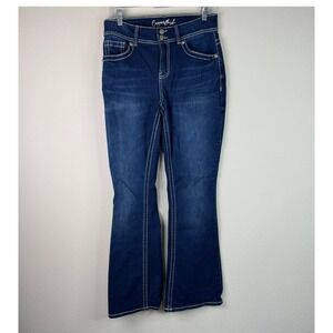 Copper Flash Women's Curvy Boot Cut Dark Wash Denim Faded Stretch Jeans Size 8